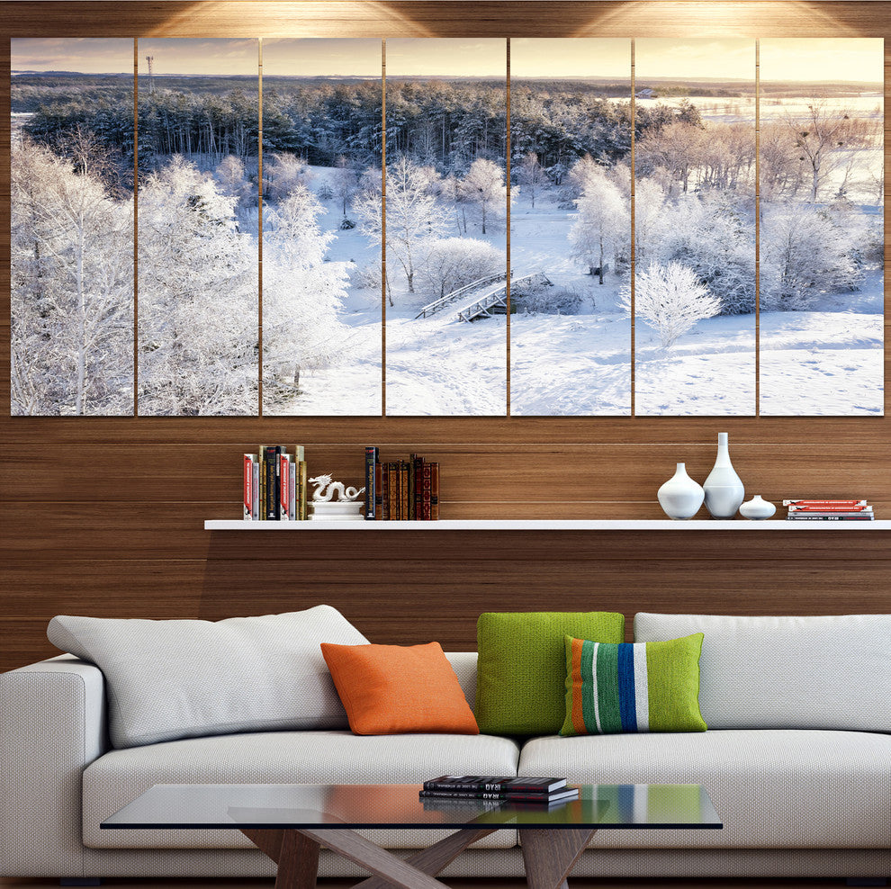 Beautiful Winter Panorama, Large Landscape Canvas Art Print, 83"x32", 7 Panels