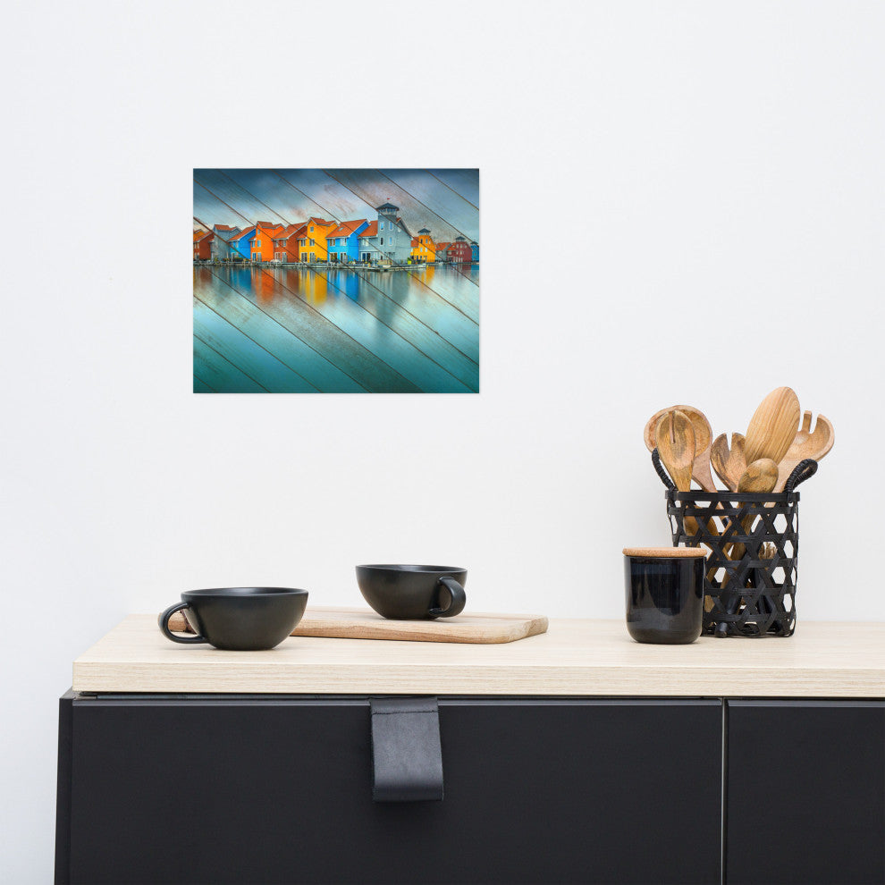 Faux Wood Blue Morning at Waters Edge Groningen Unframed Wall Art Prints, 11" X 14"