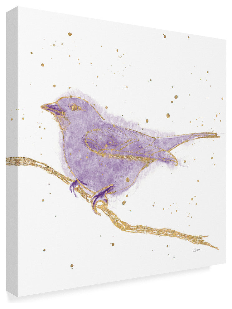 Shirley Novak 'Gilded Bird I Lavender' Canvas Art, 14"x14"