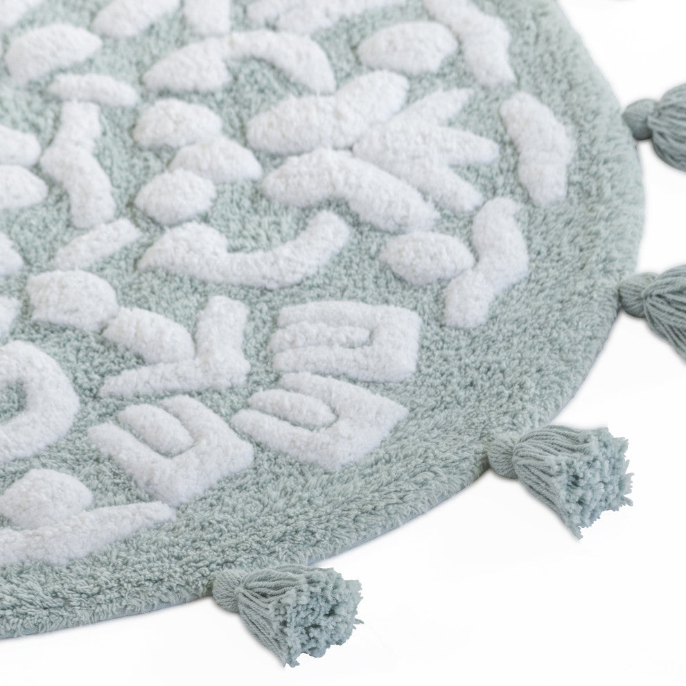 Cambridge Round Tufted Bath Mat With Tassels, Arctic/White