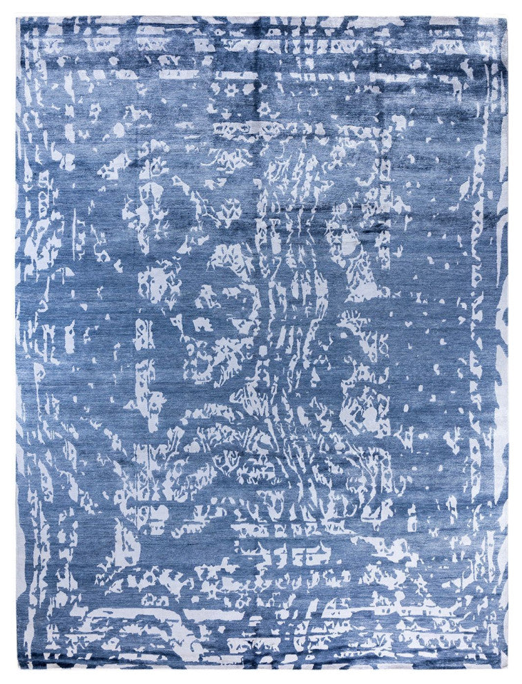 Modern, One-of-a-Kind Hand-Knotted Area Rug - Blue, 9' 2" x 12' 0"
