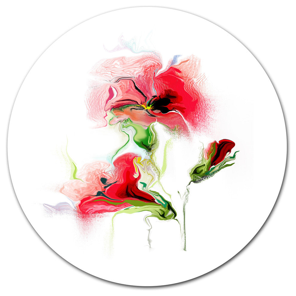 Red Floral Watercolor Illustration, Animal Disc Metal Artwork, 36"
