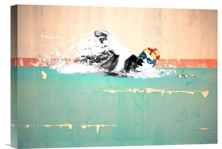 "Swim on! Bronx, NYC" Stretched Canvas Giclee by Masterfunk Collective, 16"x11"