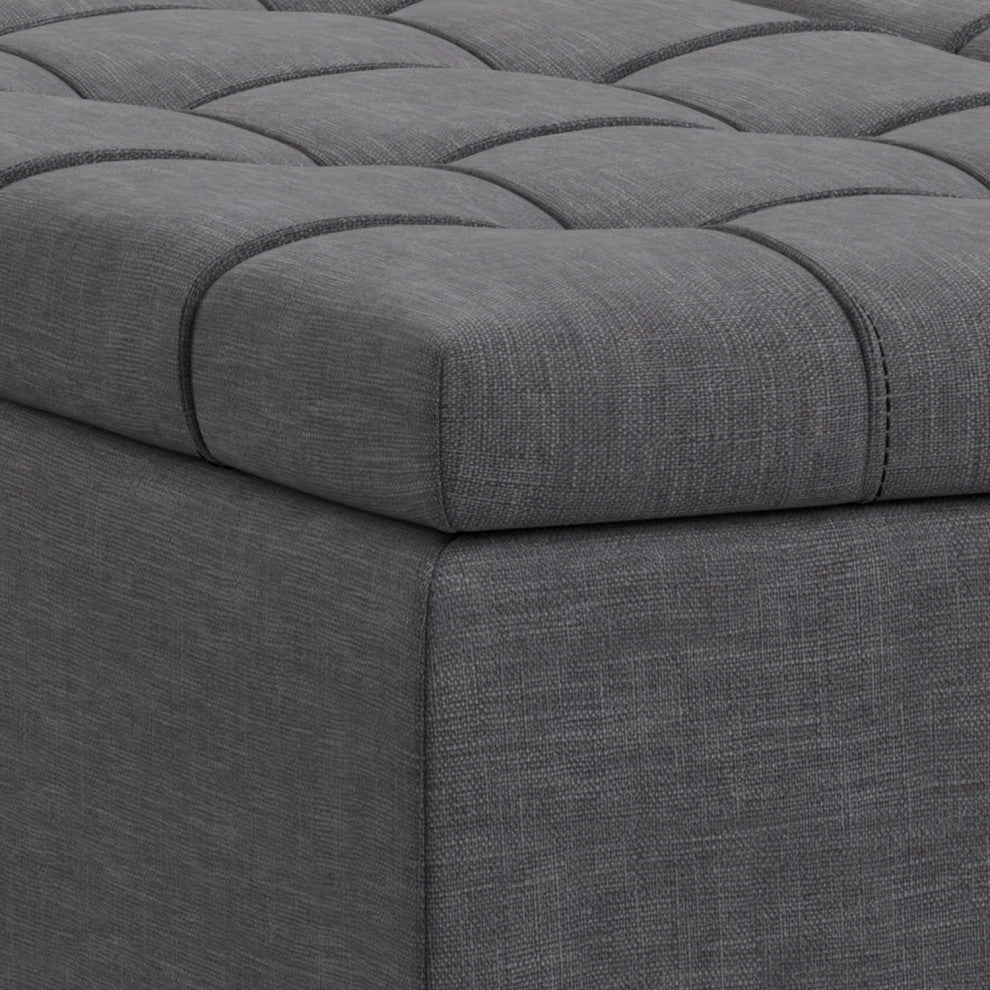 Laura Mid Century Lift Top Storage Ottoman, Slate Grey