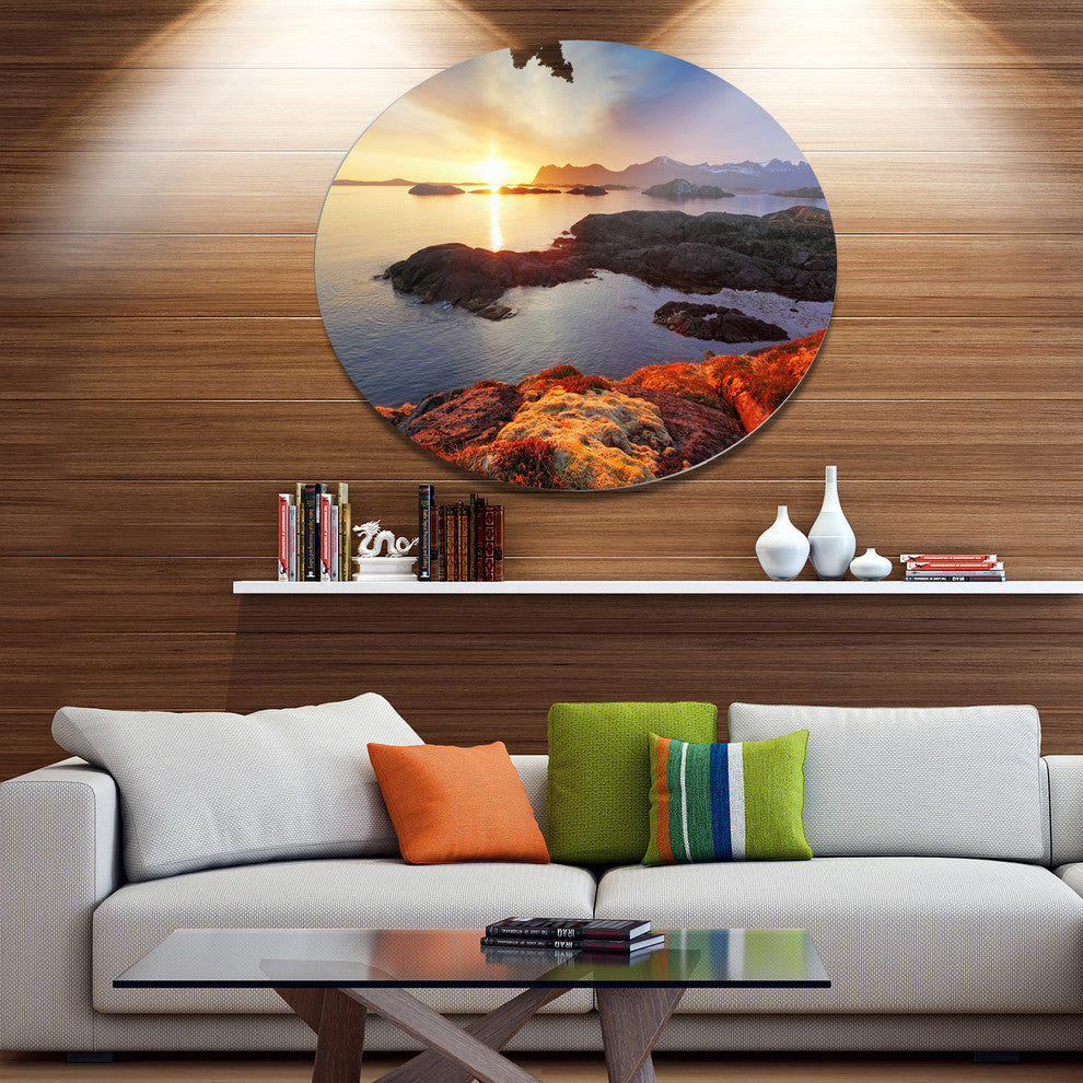 Ocean Coast Nice Sunset In Norway, Seashore Round Wall Art, 23"
