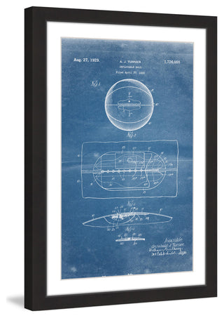 "Basketball 1925 Blueprint" Framed Painting Print