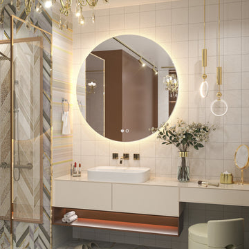 Round LED Vanity Mirror With Backlit, Anti-Fog & Dimmable LED, 36x36