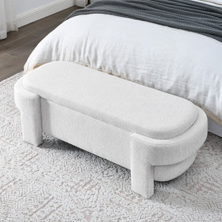 Gewnee Linen Fabric Upholstered Bench with Large Storage Space,Beige, White