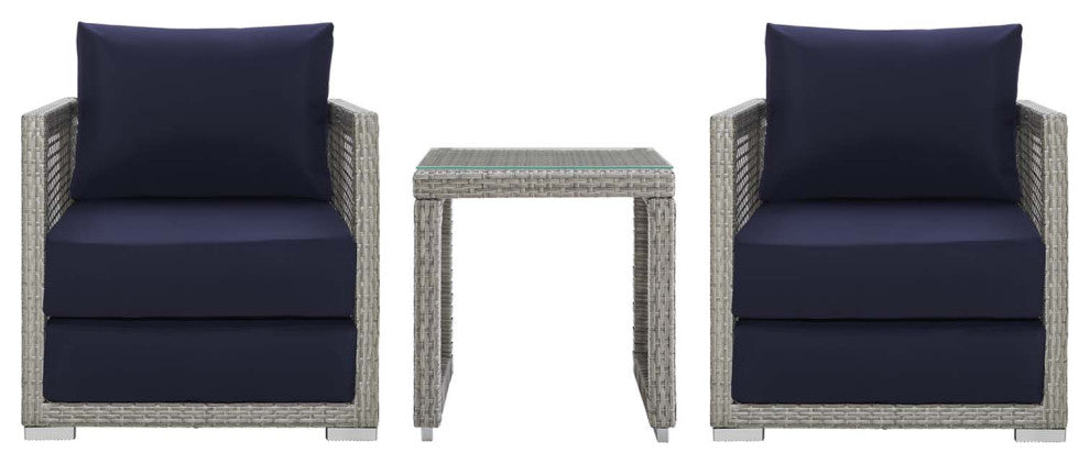 Gray Navy Aura 3 Piece Outdoor Patio Wicker Rattan Set