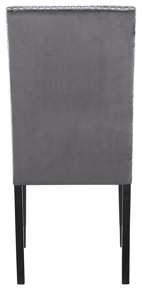 Set of 2 Dining Chair, Gray Velvet Seat & Back With Silver Nailhead Trim Accents