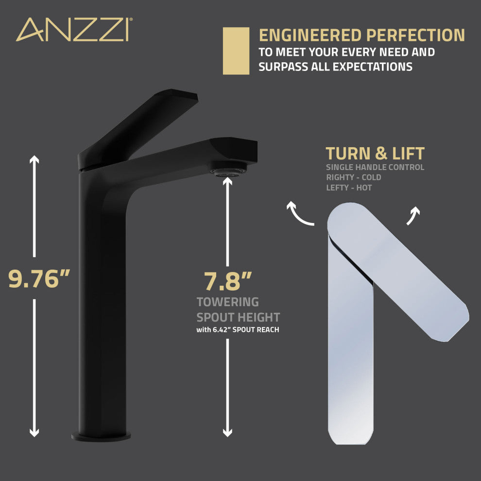 1-Handle Bathroom Vessel Sink Faucet, Matte Black and Chrome