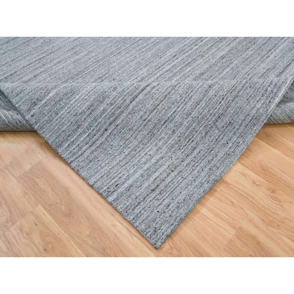 Arsenic Gray Hand Loomed Modern Striae Design Wool Oriental Rug, 8'1"x10'