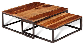vidaXL Nesting Table Set of 2 Coffee Table Side End Table Solid Wood Sheesham