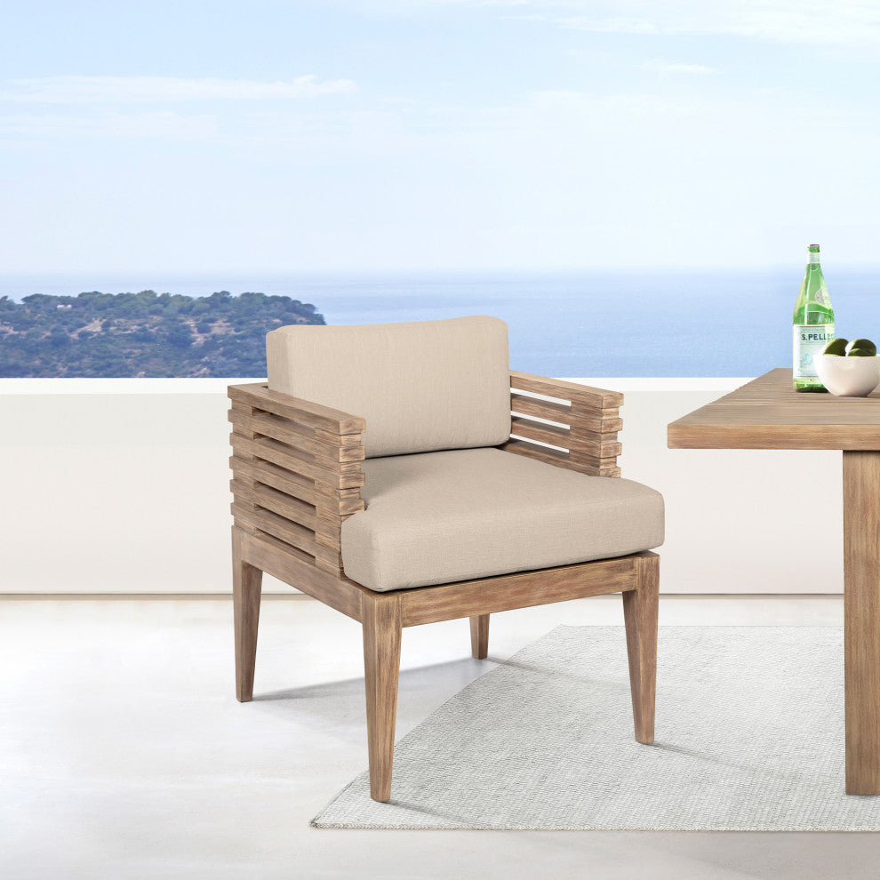 Vivid Outdoor Patio Dining Chair, Light Eucalyptus Wood Taupe Olefin Cushions