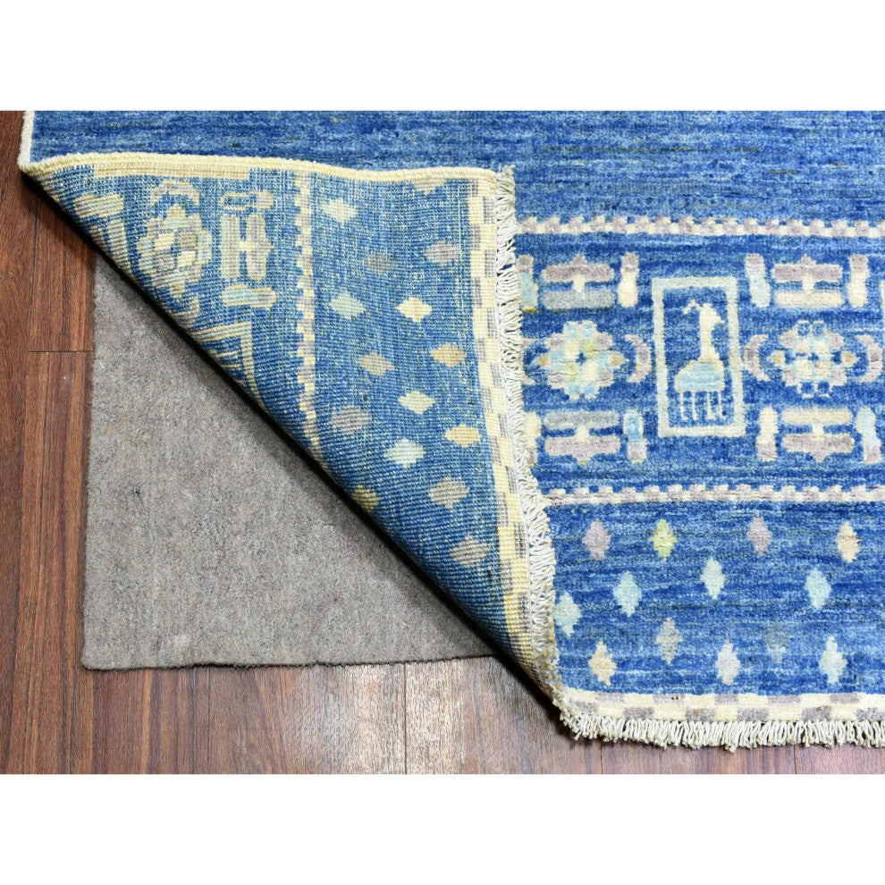 Denim Blue Afghan Kashkuli Gabbeh Design Pure Wool Hand Knotted Rug, 10'2"x13'7"