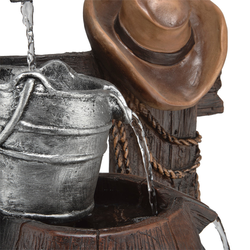 Pump and Barrel Fountain with Cowboy Hat