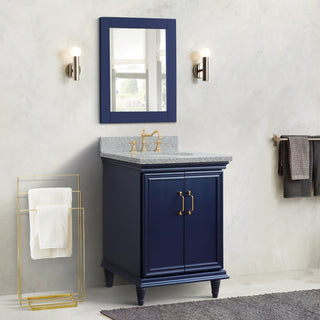 25" Single Vanity, Blue Finish With Gray Granite And Oval Sink