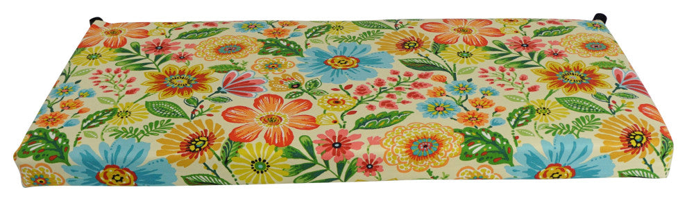 40"X19" Patterned Outdoor Spun Polyester Loveseat Cushion, Gregoire Chamomile