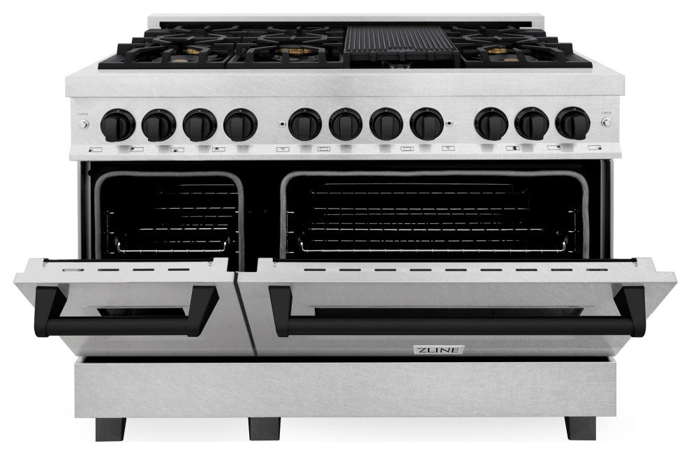ZLINE 48" Dual Fuel Range, DuraSnow With Matte Black Accents RASZ-SN-48-MB