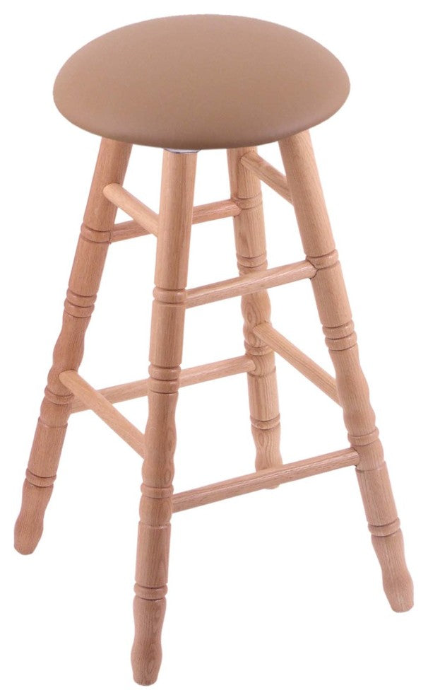 Holland Bar Stool, Oak Round Cushion Extra Tall Bar Stool, Turned Legs