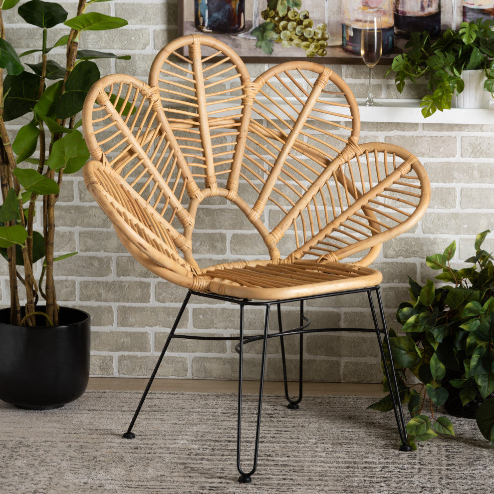 Alea Natural Rattan and Black Metal Accent Chair
