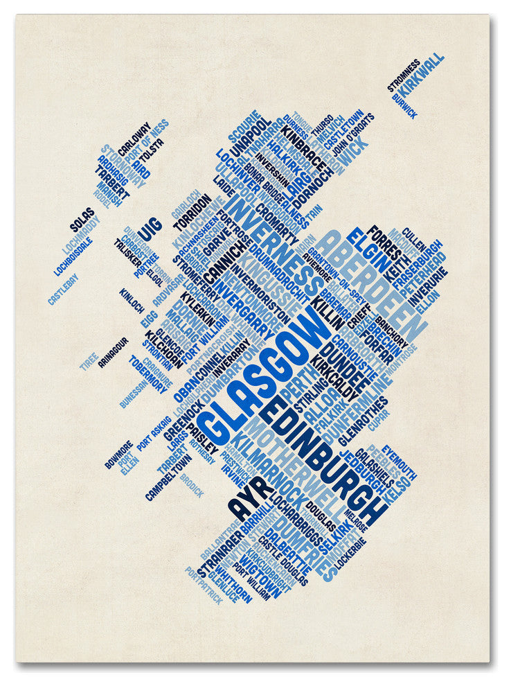 Michael Tompsett 'Scotland Typography Text Map 5' Canvas Art, 19"x14"