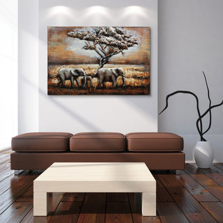 "Elephants" Mixed Media Iron Hand Painted Dimensional Wall Art