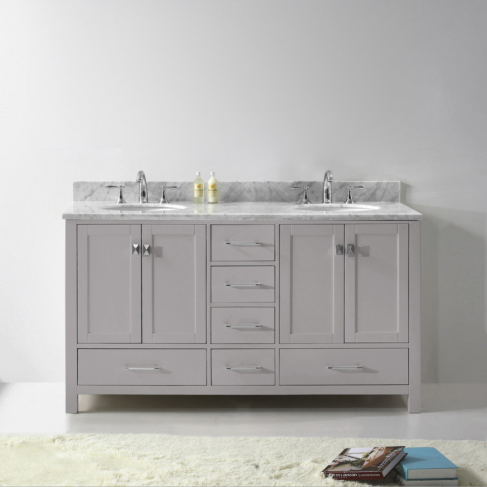 Caroline Avenue 60" Double  Cashmere Grey  with Polished Chrome Faucet