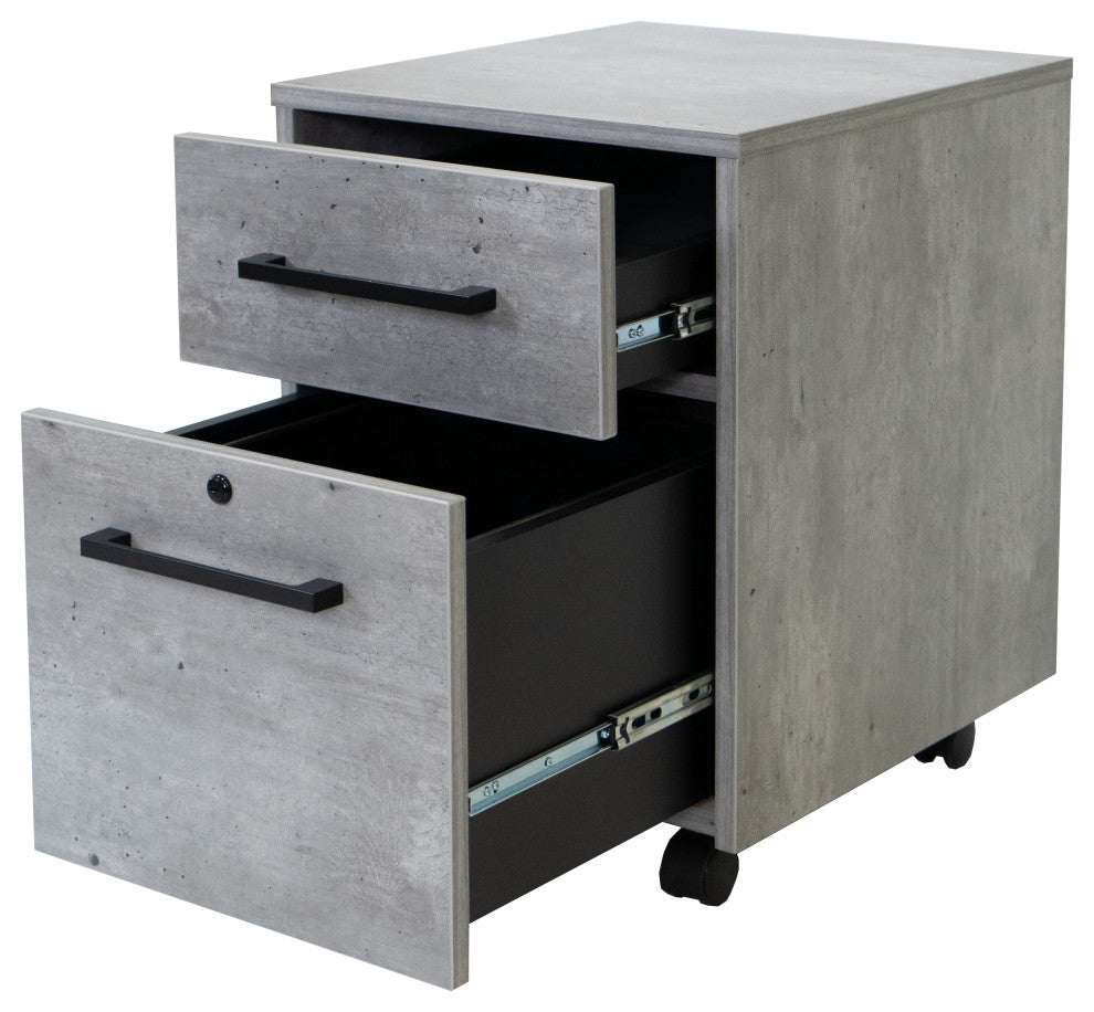 Modern Two Drawer Wood Laminate File Cabinet, Fully Assembled, Concrete Gray