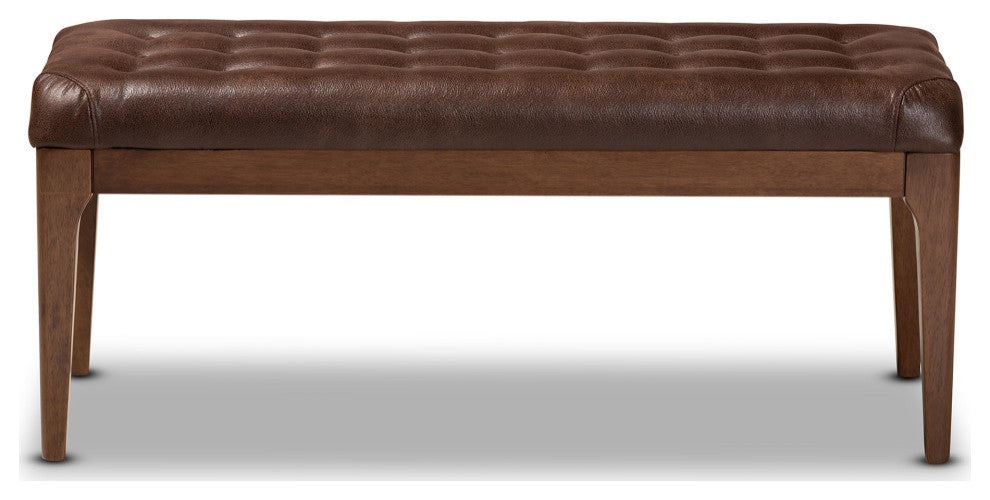 Kiyoko Mid-Century Dining Bench, Dark Brown