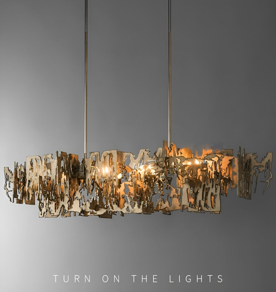 Acquanegra Cremonese | Postmodern Grey/Gold Metal Art Rectangle Chandelier, Golden, L39.4", Warm Light, Dimmable