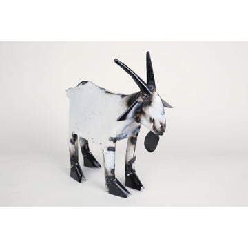 Recycled Metal Garden Farmhouse Goat-Handmade-Rustic, White & Black, Small