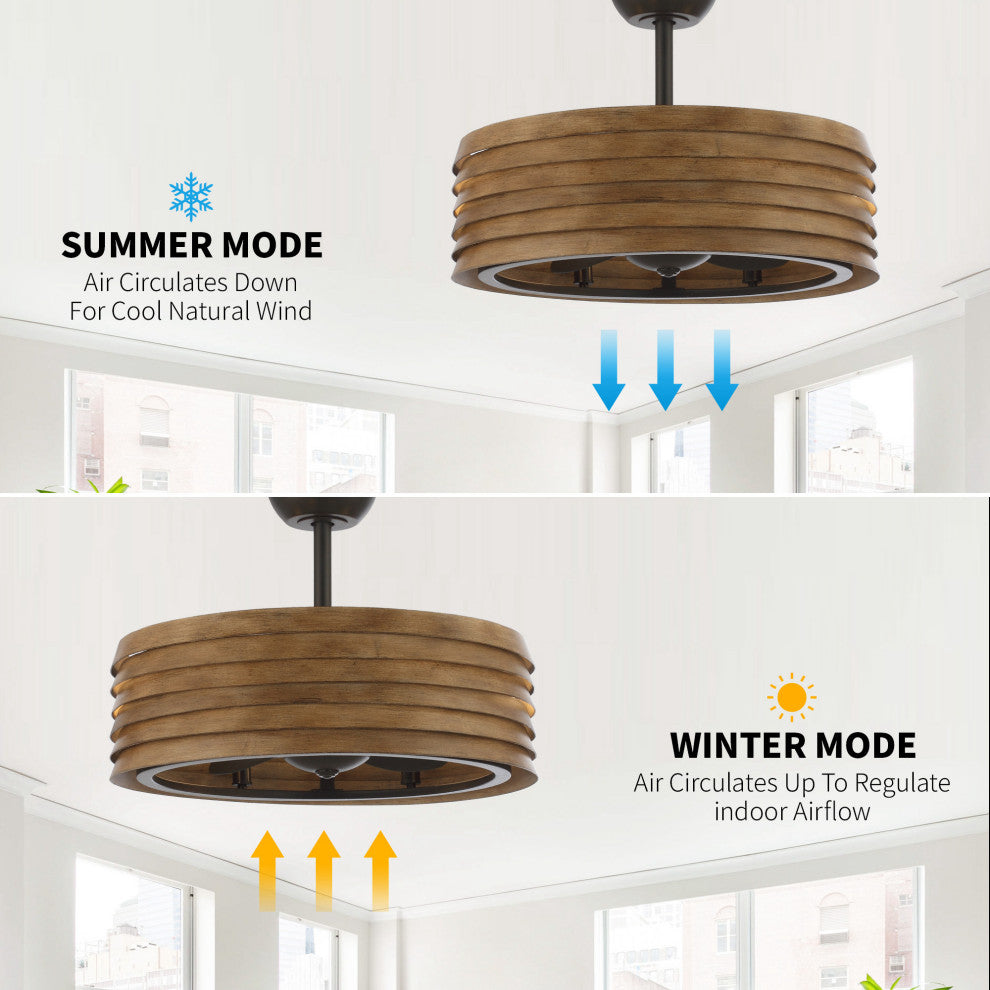 24.4 in Caged Metal Lampshade Ceiling Fan with Remote in Brown