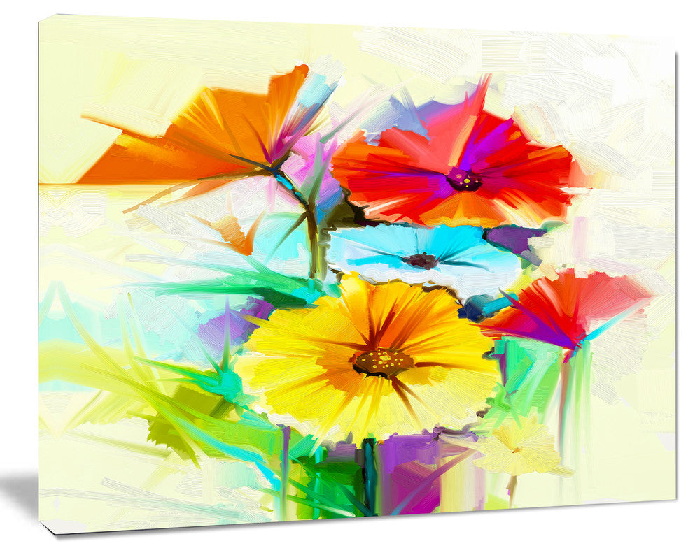 Colorful Gerbera Flower Sketch on White, Floral Canvas Art Print, 20"x12"