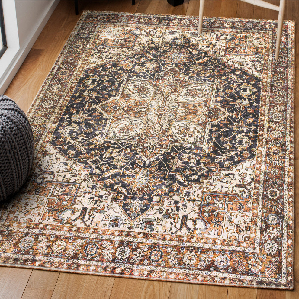 Chapell Chenille Mid-Century Medallion Washable Rug, Black/Terra, 8 X 10