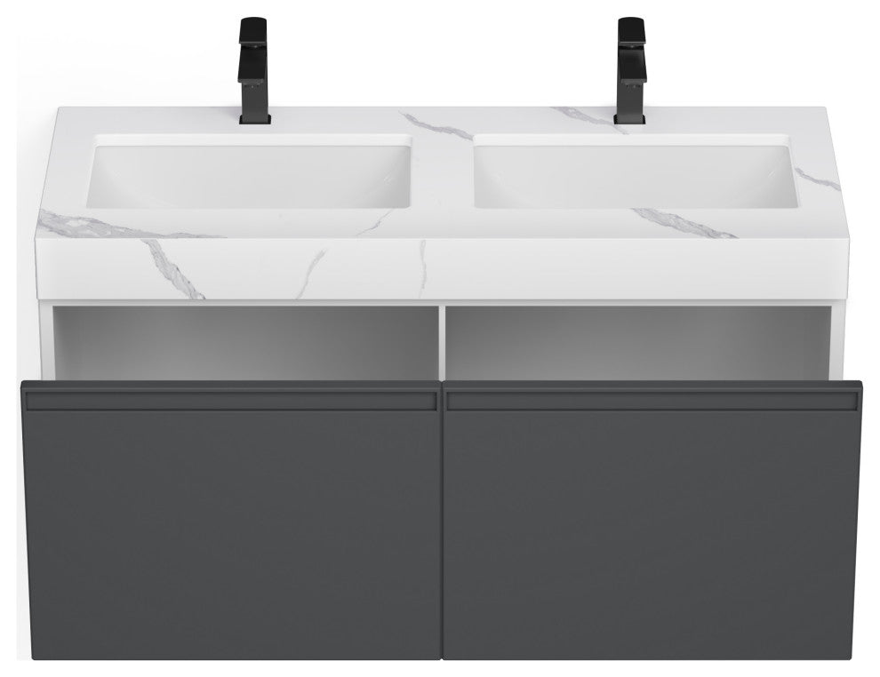 The Monolith Bathroom Vanity, Dark Gray, 48", Double Sink, Wall Mount