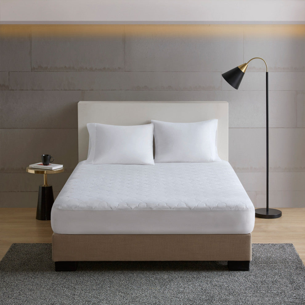 Sleep Philosophy Percale Double Insertion Filled Mattress Pad, White, Twin