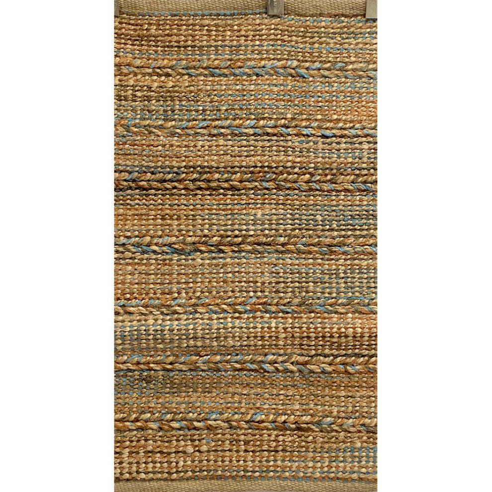 5" x 7" Seafoam and Tan Braided Stripe Area Rug