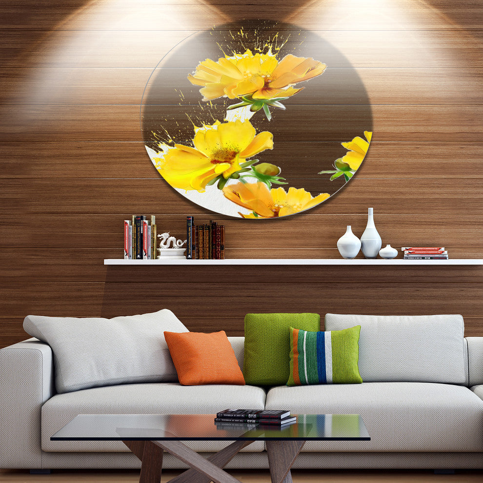 Beautiful Yellow Flowers On White, Floral Disc Metal Artwork, 11"