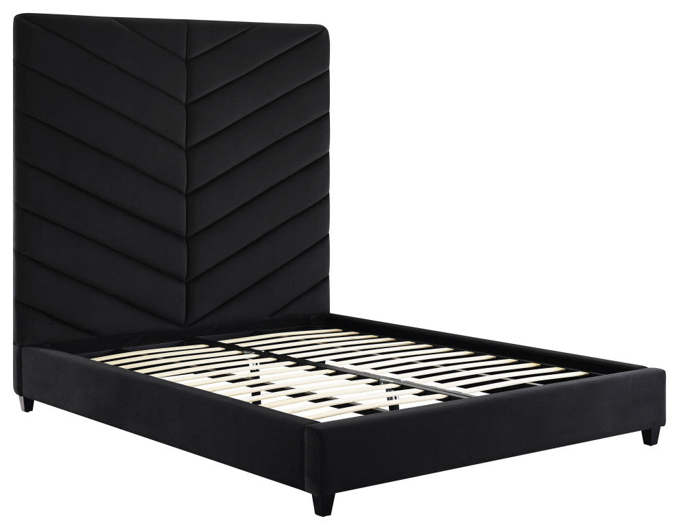 TOV Furniture Javan Black Velvet Bed in Queen