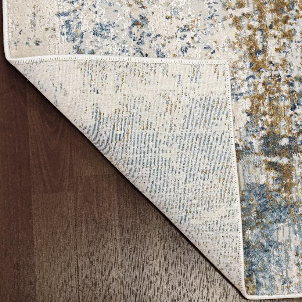 Quartz Ivory and Blue Area Rug, 2.2'x7.7'