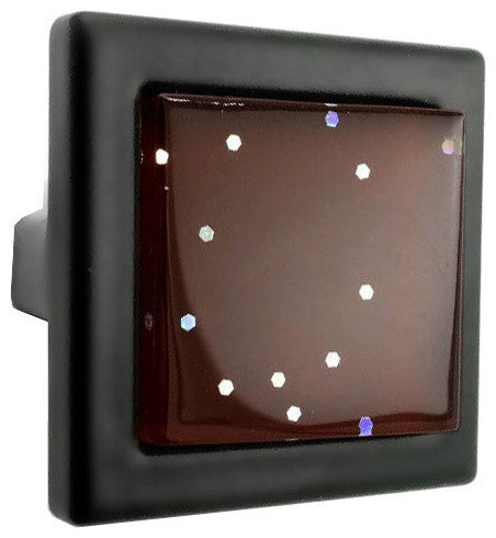 Brown Iridescent Dots Crystal Glass Black Metal Square Manor Knob