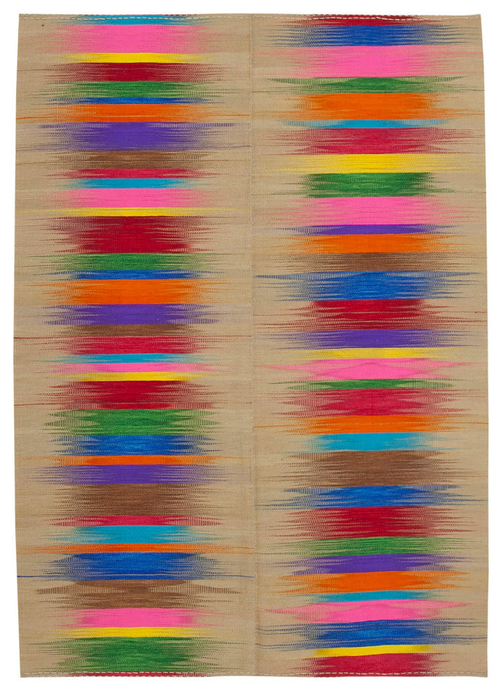 Rug N Carpet - Handmade Turkish 6' 8'' x 9' 5'' Modern Design Wool Kilim Rug