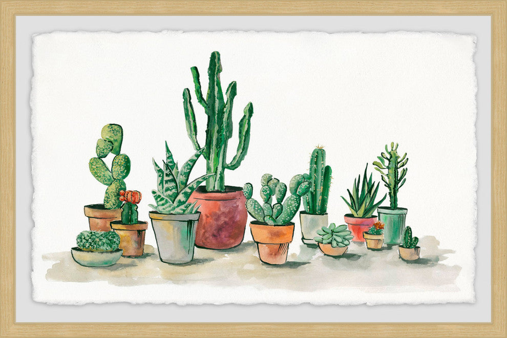 "Potted Cacti" Framed Painting Print, 36"x24"
