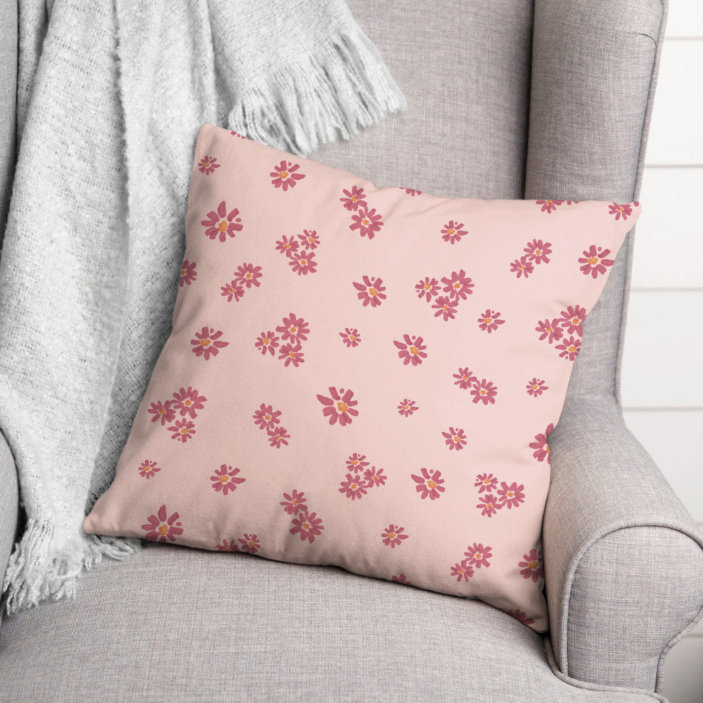 Pink Daisy Pattern 18x18 Spun Poly Pillow