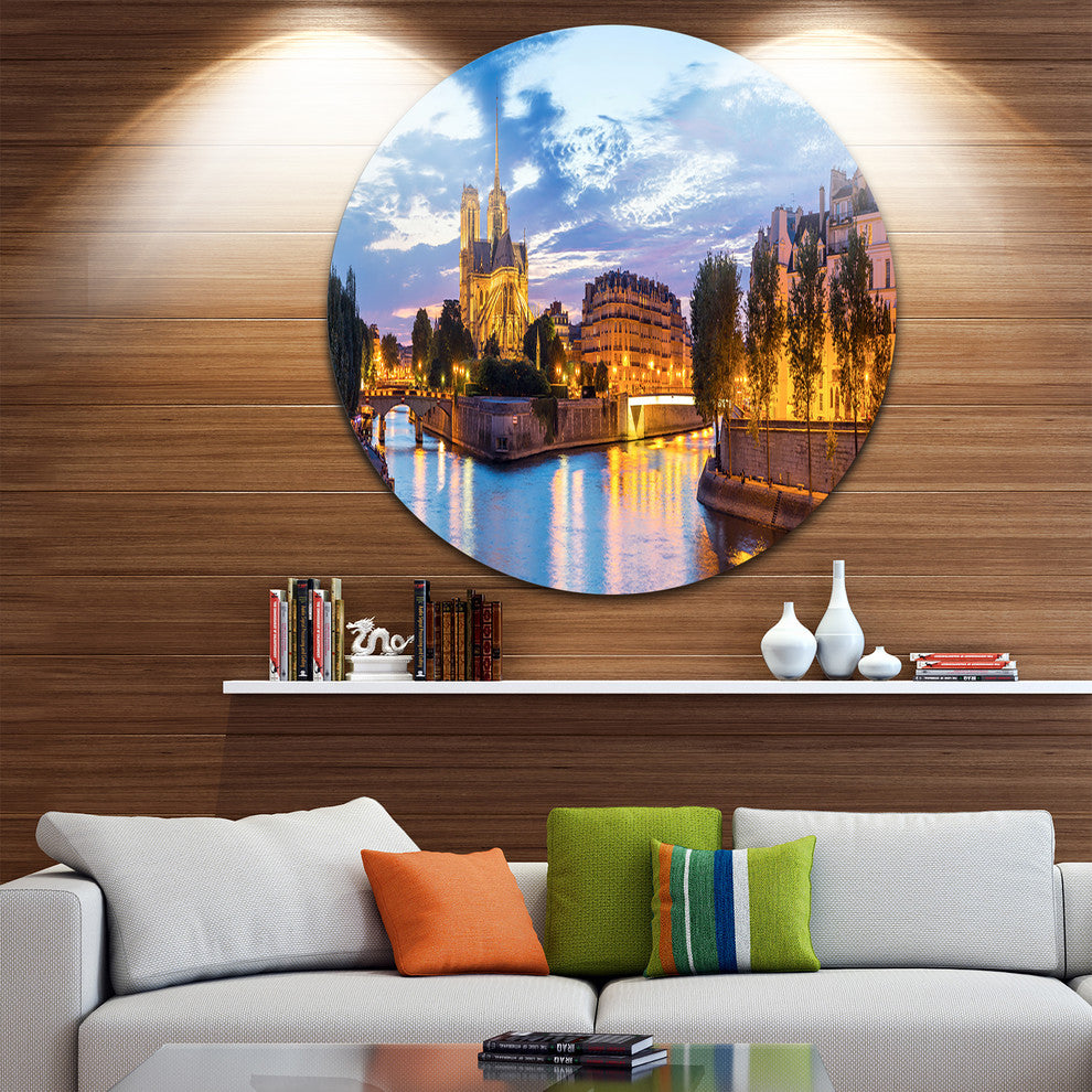 Notre Dame Cathedral, Landscape Photography Disc Metal Wall Art, 11"