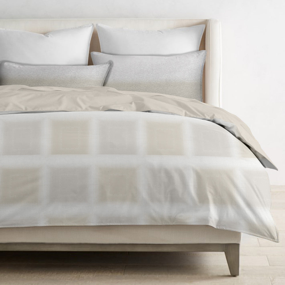 Delara GOTS Organic Cotton Check Reversible Print Duvet Cover Set, Queen(88"x92"