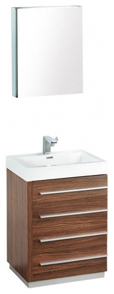 Fresca Livello 24" Walnut Modern Bathroom Vanity With Medicine Cabinet