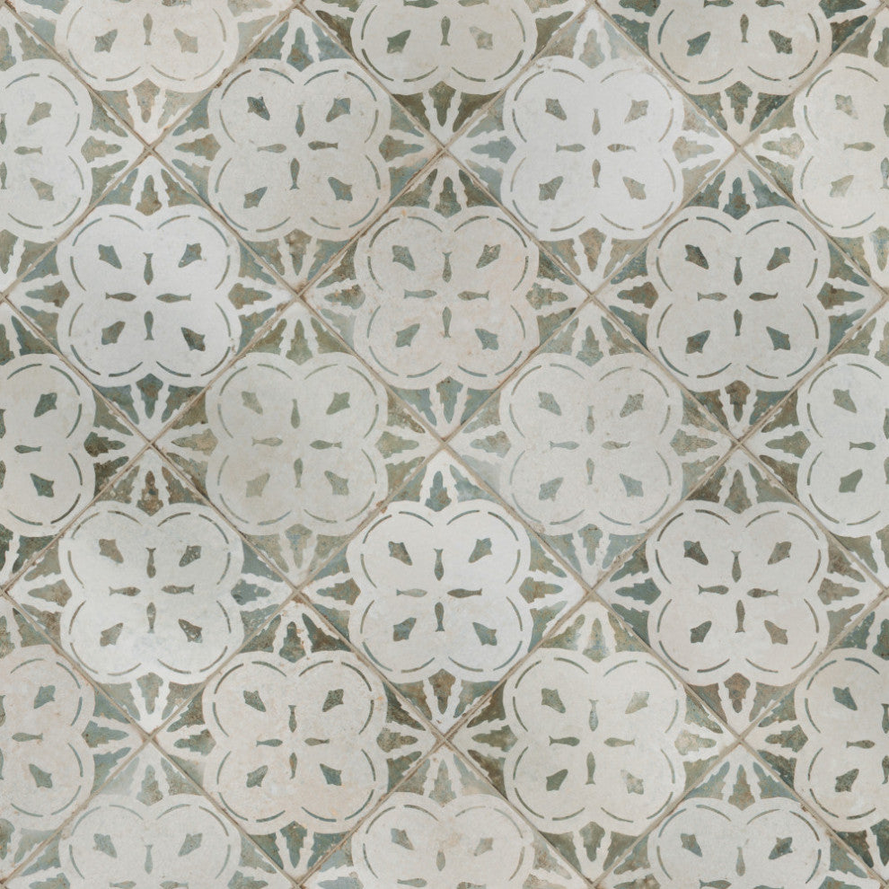 Kings Aurora Encaustic Ceramic Floor and Wall Tile, Sage Green