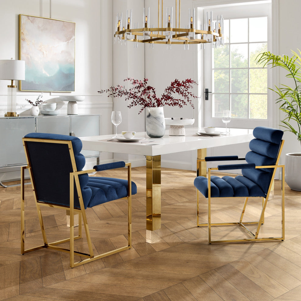 Inspired Home Maddyn Dining Chair, Velvet Navy/Gold